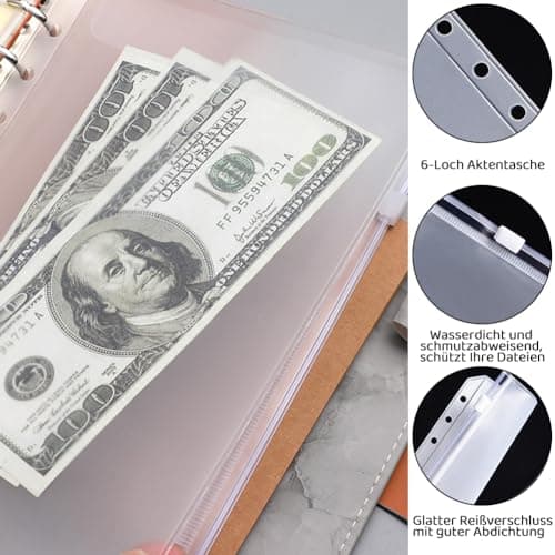 Classeur Budget A5, Enveloppe budget, classeur A5 à 6 anneaux avec papiers de recharge, 5 Séparateurs de Reliure pour Maison, Bureau et Voyages