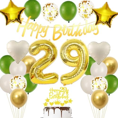 Décoration anniversaire 29 ans Or Vert,Ballon 29 ans Femme Homme,Ballon 29 ans anniversaire Or,29 Ans Décorations Anniversaire,Décoration gâteau 29 ans anniversaire Or,Ballons 29 ans Or Vert