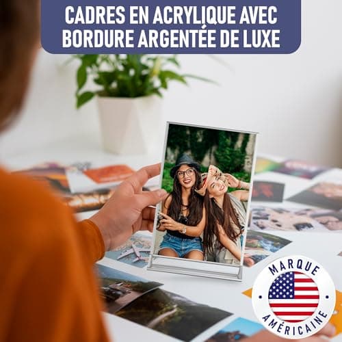 Dasher Products Cadres Photos Argent Double Face A5 - Pack de 6 - Porte-numéros de table argent en acrylique, chevalets de table transparents pour affiche, porte-menus, cadres photos ...