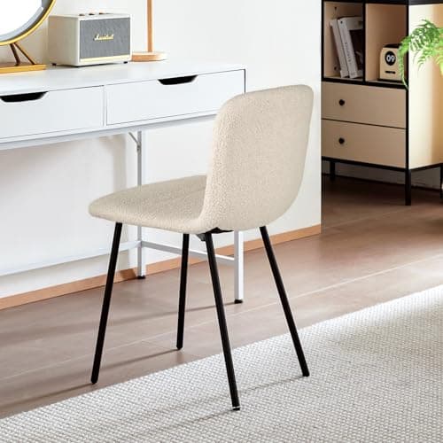 LEWE 4 Pièces de Chaise de Salle à Manger, Molleton Teddy, Dossier Semi-courbé, Compact mais Robuste, sans Accoudoirs, Facile à Installer, Adaptée aux Femmes, aux Adolescents - (Beige)