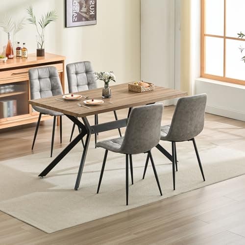 JIJIAN Lot de 4 Chaises de Salle à Manger, Chaises de Cuisine en Tissu Technologique, Chaises Rembourrées pour Salon avec Pieds en Métal Noir, pour la Salle à Manger, la Salle d'attente, Gris Kaki