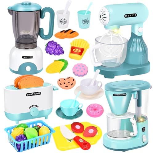 Aragallant Accessoire Cuisine Enfant, Kit Cuisine Enfant avec Machine a Cafe, Mixer, Blender, Mixeur, Grille-Pain et Autres Ustensile Cuisine Jouet, Jeu de Rôle pour Garçons Filles 3 4 5 6 7 8 Ans
