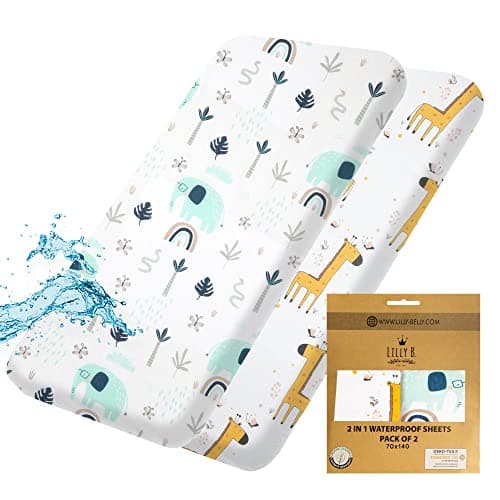 Lilly B. Lot de 2 imperméables Matelas Bebe 70x140 draps en Coton Biologique GOTS 2en1, utilisés à la Place du protège-Matelas imperméables compatibles avec Next2me et Tous Les Lits de Chevet.