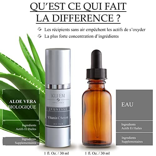 Kleem Organics Serum Vitamine C Visage avec Acide Hyaluronique et Vitamine E - Vitamine C Serum Visage qui Boost le Collagen, Réduit Rides, Taches Acné, Taches Noires - Sérum Vitamine C Bio 30ml