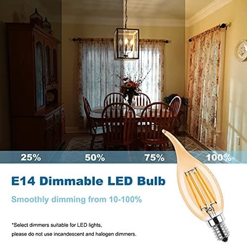 ProCrus E14 LED Dimmable Bougie Lampe Vintage 4W LED,Forme de Bougie pour Lustres,C35 Filament Bougies Ampoule LED,2700K Blanc Chaud,4W Ampoule LED Remplace 40W,400LM,Dimmable,Ambre,Lot de 6