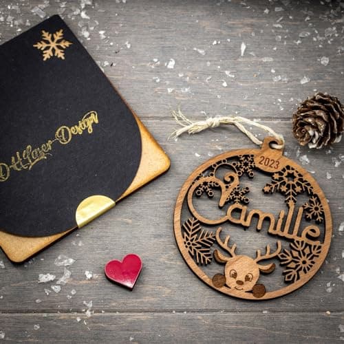 Boule de Noël prénom et année personnalisable, premier Noël, étui cadeau en option
