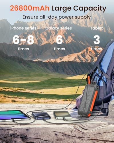 Bilivein Solaire Power Bank, 26800mAh Chargeur Solaire, 15W Chargement Rapide Batterie Externe, 3 Sorties Batterie Solaire pour iPhone, Galaxy, Batterie Externe avec Flashlight pour Le Camping