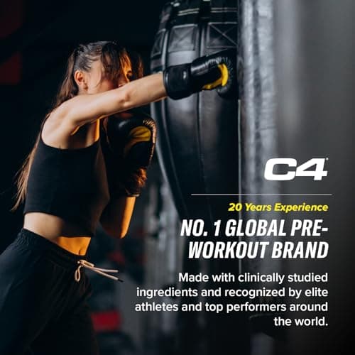 C4 Original Pre Workout Powder, Bubblegum, 60 portions | Boisson énergétique en poudre sans sucre avec 150mg de caféine, 1500mg de créatine monohydrate, 1600mg de bêta-alanine.