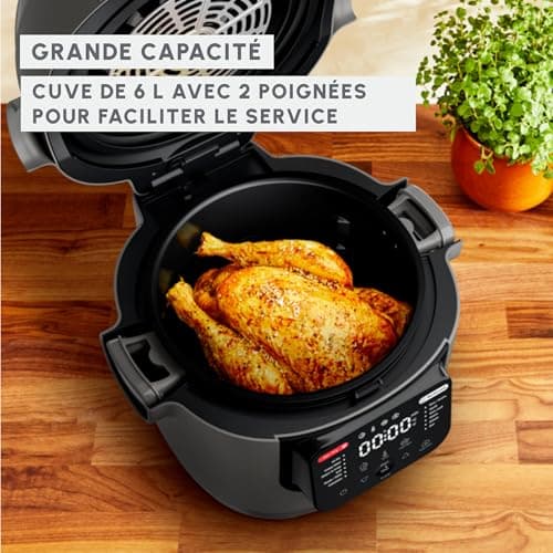 Moulinex Multicook & Fry, multicuiseur et air fryer intégré, 12programmes, Cuisson sur 2 niveaux, Départ différé, Capacité 6L, Gris Hippo, MZ730BF0