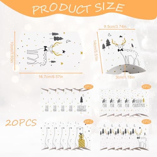 20 Boîtes Cadeaux de Noël en Papier Kraft avec Autocollant, Motifs de Noël, Idéales pour Cadeaux, Surprises, Bonbons, Bijoux et Décoration