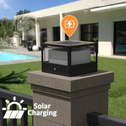 ACMHNC Borne Éclairage Extérieur Solaire, LED Borne Lumineuse Exterieure, Lampe de Jardin Exterieur Etanche Lampadaire Solaire Exterieur, Blanc Chaud, Pour Chemins Terrasse Patio, Noir