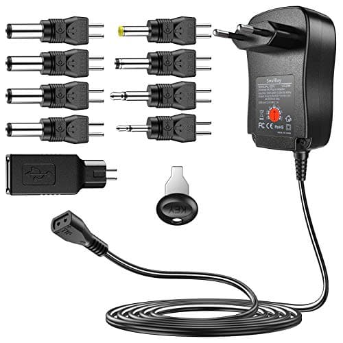 SoulBay 30W Adaptateur Universel Polarité Inversée Bloc d'alimentation Transformateur avec 9 Embouts sélectionnables, pour 3V, 4.5V, 5V, 6V, 7.5V, 9V, 12V Electronique Domestique - 2A Max