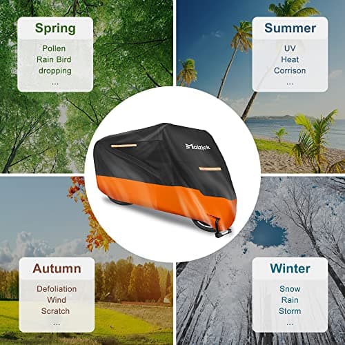 Maizjok Bache Moto Exterieur Etanche, Housse Moto Impermeable Interieur 210D Protection au Pluie poussière UV Hiver Été, Couverture pour Scooter Mobylette Moto Trail/Street/Scrambler (245x105x125cm)