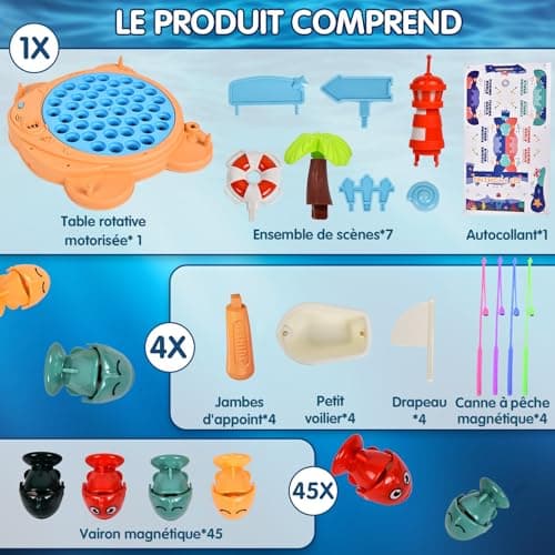 Ulikey Jeux de Pêche électroniques, Peche a la Ligne Enfant, Jouet de Pêche Magnétiques Grande avec 4 Canne Et 45 Poissons, Jeu Montessori Musical Educatif Cadeau pour Garcon Fille 3 4 5 6 Ans
