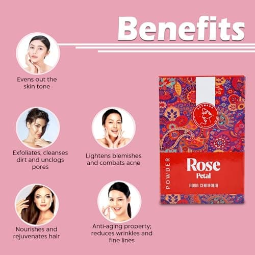 Poudre De Pétale De Rose AATMANA | Éclaircissement De La Peau Et Imperfections | Masque Gommage Cheveux & Visage | Hydratant Éclaircissant Pour La Peau | Masque Visage Minimizer Oil Control - 100g