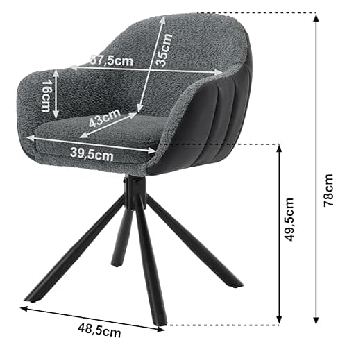 WOLTU Chaise Pivotante, Lot de 2, Chaise Salle à Manger, Chaise de Cuisine, Chaise Scandinave, Fauteuil, Siège Rembourré, Pieds en Métal, Chenille Gris Foncé + Simili Cuir Anthracite, EZS04dgr-2