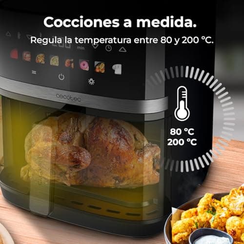 Cecotec Air Fryer Cecofry&Grill Duoheat 8000. Friteuse à Air sans Huile 8L, Grill et Plancha, Résistance Double, 2200W, Cuisson Uniforme, Moins de Graisse, Idéale pour Pizzas