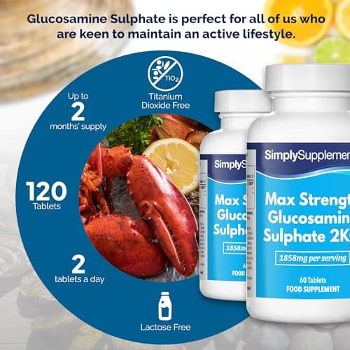 Sulfate de Glucosamine 2KCL - 1858mg Par Portion - 2 Flacons de 60 Comprimés = 120 Comprimés au Total Pour un Approvisionnement de 2 Mois - Fabriqué au Royaume-Uni