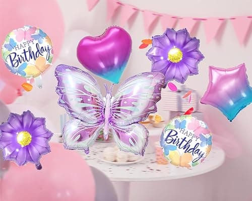 7 pcs Ballon Papillon Anniversaire, Ballon Papillon Fleur, Ballon Aluminium Papillon, Decoration Anniversaire Papillon, Convient aux Fêtes D'anniversaire de Filles, aux Soirées à Thème Papillon