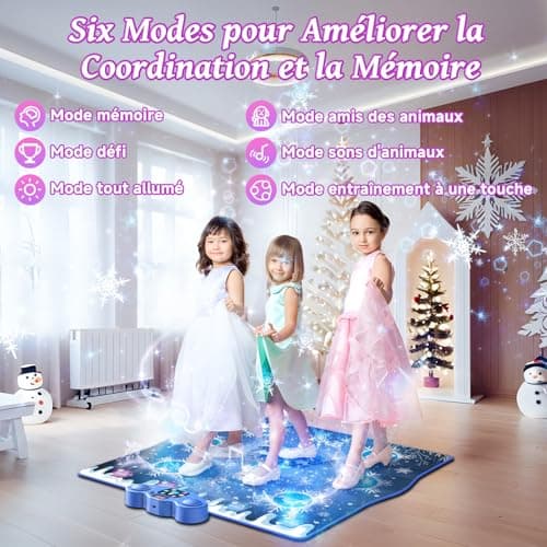 PLEGBLE Tapis de Danse pour Filles Enfants de 3 4 5 6 7 8 9 10 11 12 Ans, Tapis de Danse Musical, Cadeau d'anniversaire de Noël, Connexion Type-C pour Alimentation Stable, Musique Bluetooth, 6 Modes