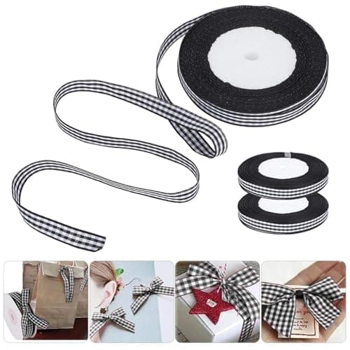 Ruban vichy noir, 3 rouleaux de ruban fin, ruban artisanal à carreaux de buffle, ruban à carreaux classique pour emballage cadeau, 1 cm de largeur, 25 mètres/rouleau
