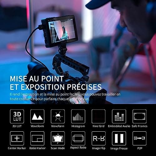 FEELWORLD F5PROX Caméra Moniteur de Terrain Écran Tactile 1600Nit 5,5 Pouces 4K HDMI DSLR Video Camera Monitor avec Batterie F750 Sacoche pour caméra Entrée de Type C 3DLUT Focus Peaking Histogramme