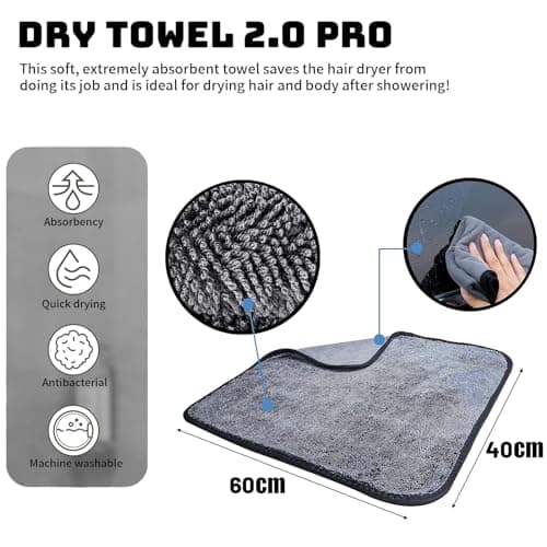 Yeria 3 Pièces Chiffon Magique pour Douche, Chiffon en Extra Absorbant pour la Maison, Chiffon de Nettoyage Réutilisable en Microfibre sans Traces pour Verre Voiture Maison Cuisine Salle de Bain