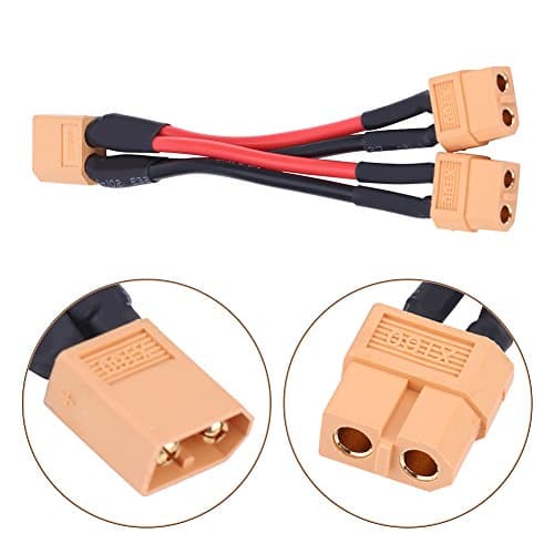 2Types 60 Adaptateur de connecteur de Pack de Batterie parallèle Câble 14AWG Câble d'adaptateur parallèle Remplacement pour RC Lipo(1 Female to 2 Male)
