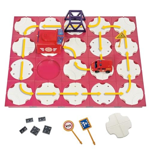 SGILE 20PCS STEM Road Builder Puzzles pour Enfants 3+, Jeu de Construction de Labyrinthe, Jeu de société avec Voiture Mignonne, signaux Routiers, Jouets pour garçon/Fille 3-7 Ans (Camion de Pompiers)