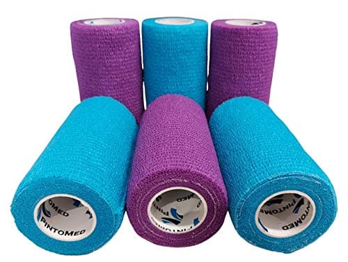 PintoMed - Bandage Cohésif - 3 Bleu + 3 Violet - 6 Rouleaux X 10 cm X 4,5 m Autoadhésif, Sports Bande, Premiers Secours Adhésif, Vet Wrap
