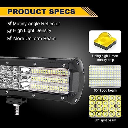AUXTINGS 30cm Quatre Rangées Barre Lumineuse LED de travail Faisceau de travail pour camions tracteurs 4x4 bateau tout-terrain feux de brouillard,12V 24V étanche IP67
