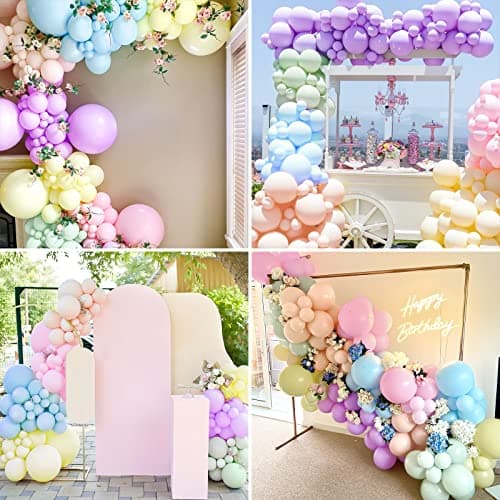Kit Arche Ballons Pastel, 164 Pièces Macaron Rose Violet Bleu Jaune Vert Orange, Ensemble Guirlandes Ballons, Kit Bricolage Arc En Ciel Pastel Latex Pour Garçon Fille Fête Anniversaires Mariage