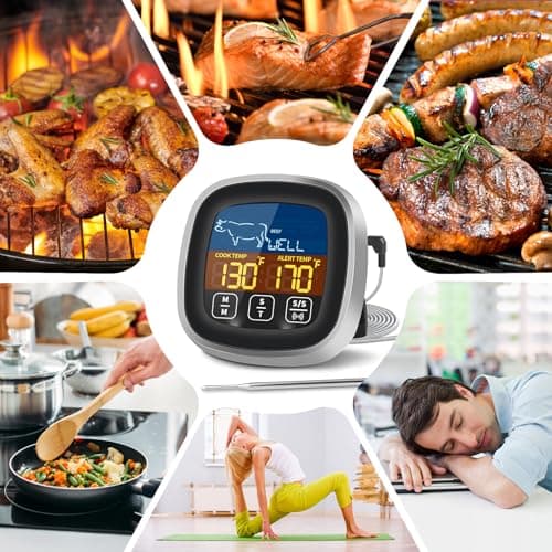 JAMATA Thermometre Cuisine avec Sondes de 16cm,Thermomètre à Viande numérique LED précis,thermomètre de grillade pour barbecue avec Rétroéclairage LCD & Aimant Fonction d'alarme pour Cuisson,Viande