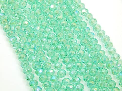 Lot de 65 perles en cristal tchèque de Bohême - 8 x 6 mm - Perles tchèques à facettes, rondes, en verre CZ - Vert aqua AB