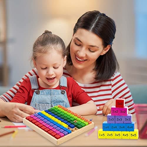 1x1 Table de Multiplication en Bois, Jeu d'exercices de Multiplication Tableau Jeu Mathématique pour Les Enfants d'âge Préscolaire Jouets Montessori Cadeaux pour Les Enfants de plus de 3 ans