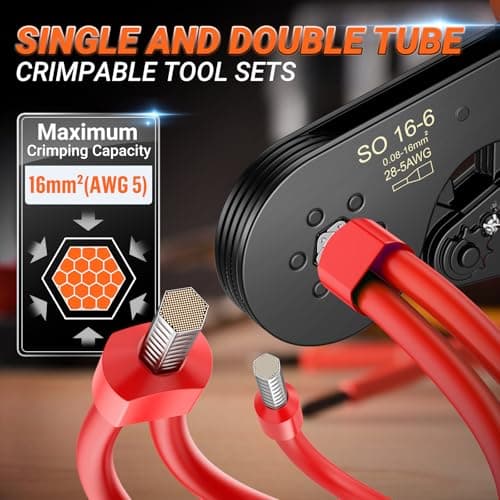 Dual Pince a Sertir, Sertisseuse Electrique Hexagonal 0.08-16mm2, Outil de Sertissage à Cliquet Auto-Adjuvantable Preciva, 1200pcs Terminaux