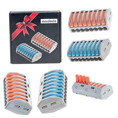 Lot de 10 bornes de câblage universelle compactes, maidodo mini connecteurs rapides à pousser 8 entrées, deux couleurs domino electrique 8 entrées rigide et souple