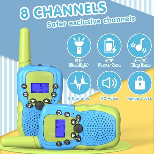 Kearui Jouet Garcon 3-12 Ans, Talkies Walkies Enfants Radio à 2 Voies avec 8 Canaux, Lampe de Poche LCD Rétro-éclairée, Gamme de 3 Miles pour Aventures Extérieures, Camping, Randonnée