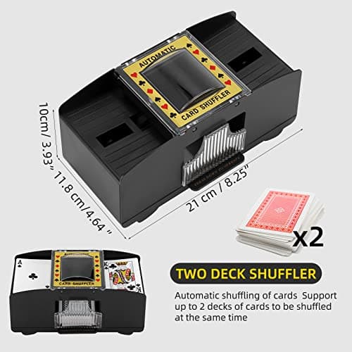 Wowlela Mélangeur de cartes automatique électrique pour les amateurs de jeux de cartes, Mélangeur de cartes à 2 ponts automatique à piles pour jeux de cartes à domicile, poker, cartes à jouer, rami