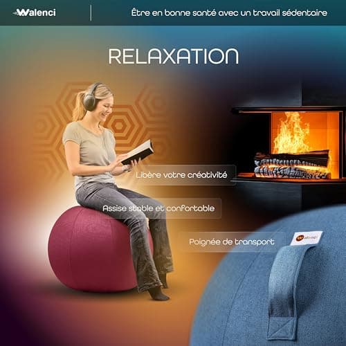 Walenci Ballon Siège Travail et Relaxation Chaise de Bureau Ergonomique, Chaise Ballon,Confort Teletravail et Gaming,Ideal Bureau Assis-Debout Ø70cm-75cm,Couleur Rouge Bordeau, Housse Textile Premium