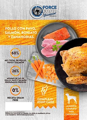 FORCEFOOD Gourmet Junior Nourriture sans céréales pour chiots, poulet à la dinde, saumon, patate douce et carotte 2 kg