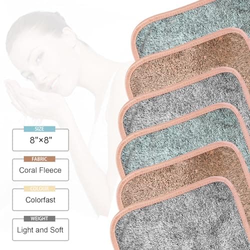 PHOGARY Lingette Démaquillante en Microfibre, Lot de 6 Serviette Microfibre pour le Visage, Lingettes Gant de Toilette Microfibre - Réutilisables, Lavables (8" x 8", Fibre Charbon Bois)