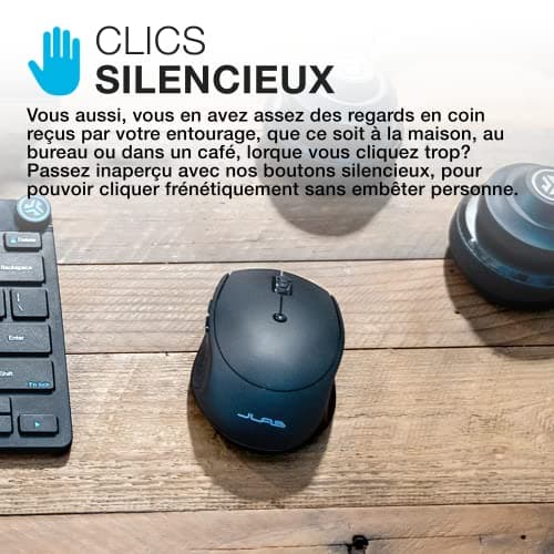 JLAB GO Charge Souris sans Fil Bluetooth, Souris Silencieuse Rechargeable et Ergonomique, Connexion Bluetooth ou Récepteur USB Multi Appareils, Souris pour PC Portable/Ordinateur/Téléphone/Tablette