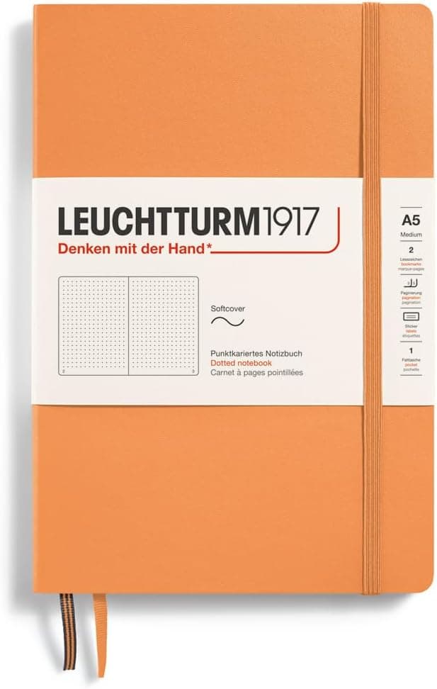 LEUCHTTURM1917 369796 Carnet de notes Medium (A5), Couverture souple, 123 pages numérotees, Apricot, pointillé