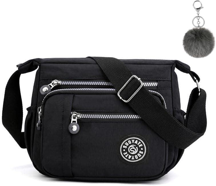 Aucuu Sac Bandouliere Femme, Sac à Main en Nylon, Multi-Poches Bandoulière Impermeable, Sacs à Bandoulières Multifonctionnel avec Bandoulières Réglable, Sacs Besace Loisir pour Voyage
