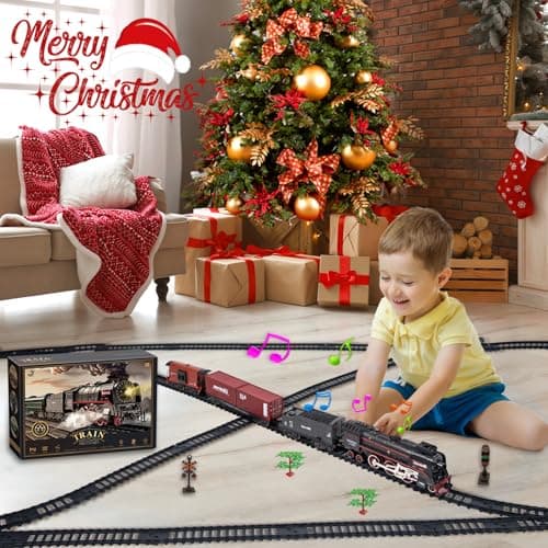Joellfuner Jouet De Train Électrique À Vapeur, Train Electrique Enfant avec Telecommande, Locomotive à Vapeur Electrique avec la Fumée Lumineuse et Le Son, Cadeaux de Noël Anniversaire pour Enfants
