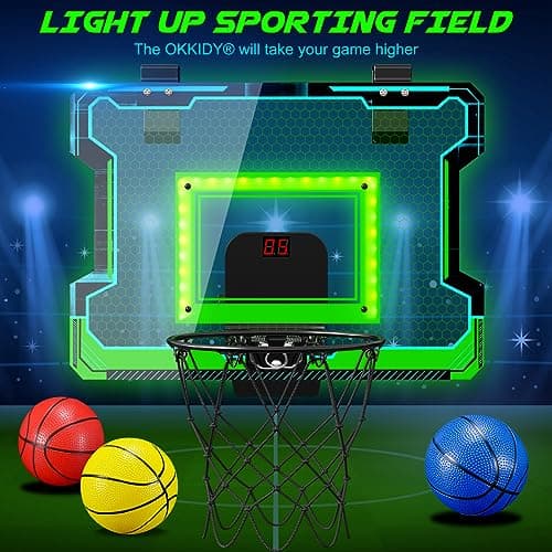 OKKIDY Panier de Basket Lumineux avec Panneau D'Affichage Èlectronique LED, Petit Jeu de Basket Jouet Sportif pour Enfants Adolescents Adultes, Idée de Cadeau 6, 7, 8, 9, 10, 12+ Ans Filles Garçons
