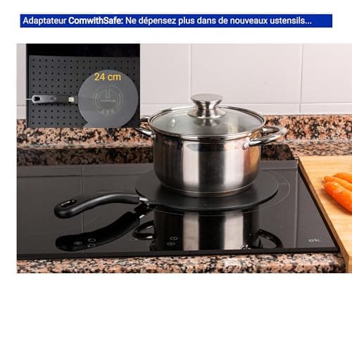 Adaptateur Induction 24 cm avec Poignée Amovible Isolante - Ne CHANGE PAS de COULEUR après utilisation -Plaque Diffuseur de Chaleur avec Revêtement Haute Température Noir- Disque Relais Induction/gaz