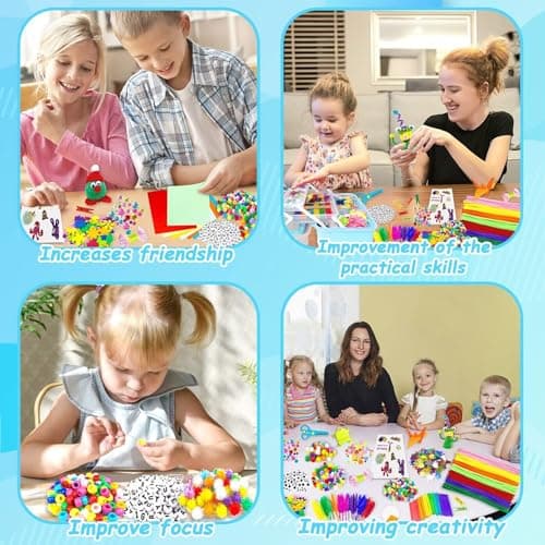 3000 Activites Manuelles pour Enfants Bricolage Enfants Kits de Loisirs Créatifs Boîte de Bricolage à 3 Niveaux avec Pipe Cleaners pour Enfants de 4-6, 6-8, 8-12 ans Cadeaux pour Filles Garçons, Bleu
