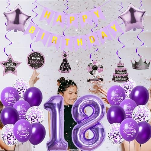 Décoration d'anniversaire 33 ans, pour femme, avec ballons, guirlande Happy Birthday, décoration de gâteau 33 ans, pour femme, violet